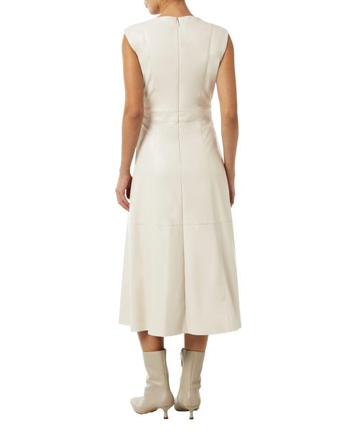 Comma, Natural Maxikleid Midi-Kleid in Lederoptik mit Ziernähten