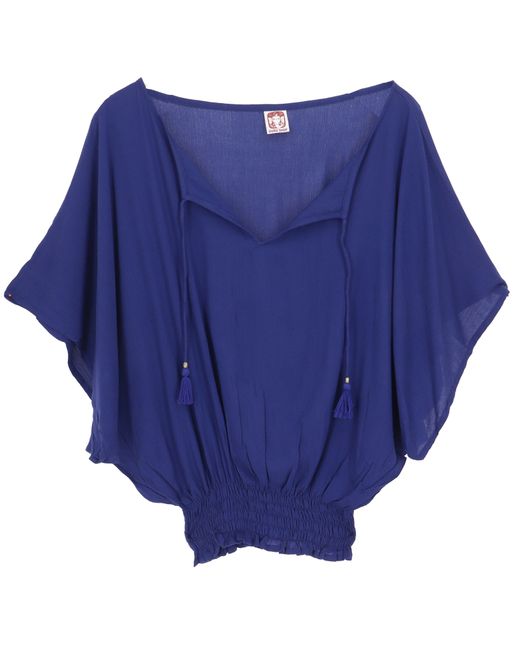 Guru-Shop Blue Longbluse Luftige Boho Bluse, Maxibluse mit Fledermaus..