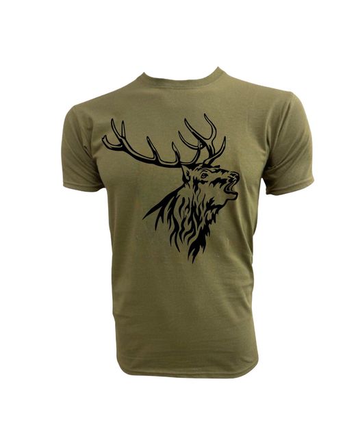 Paulgos Print- T-Shirt "Hirschkopf in Green für Herren