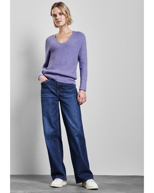 Street One Purple Strickpullover mit Rippstrick-Struktur