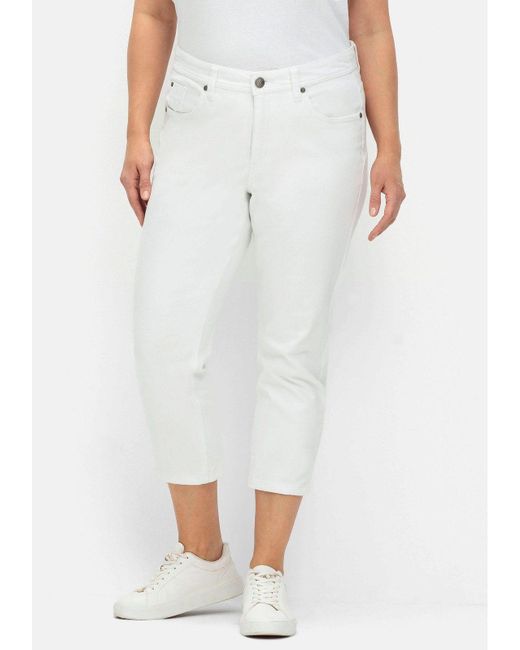 Sheego White Stretch-Jeans Große Größen mit Kontrasttape innen am Saum