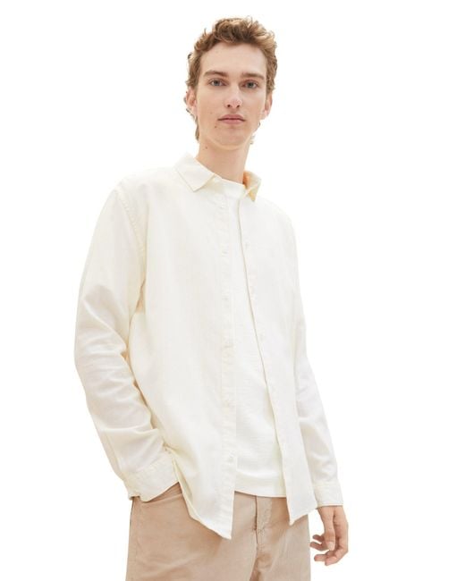 Tom Tailor Langarmhemd herringbone shirt in White für Herren