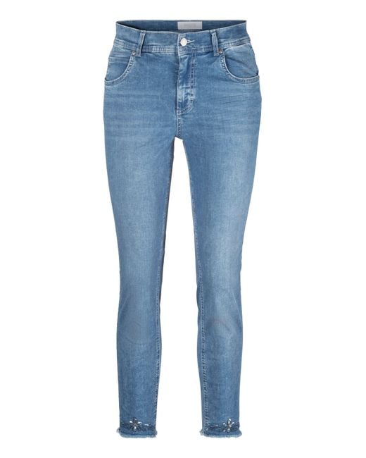 ANGELS Blue 7/8-Jeans ORNELLA FRINGE SEQUIN mit Stickerei und Paillettenverzierungen am Beinabschluß
