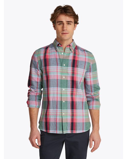 Tommy Hilfiger Langarmhemd LINEN BLEND MADRAS CHECK in Red für Herren