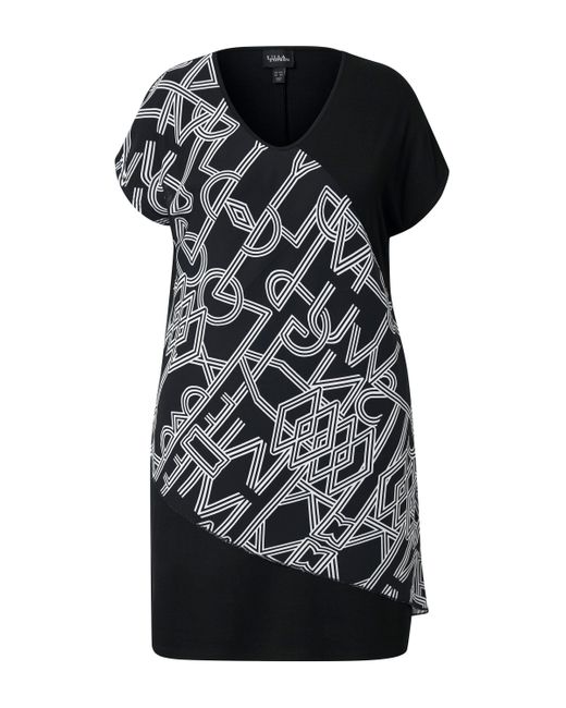 Ulla Popken Black Minikleid Jerseykleid Chiffon-Überwurf V-Ausschnitt Halbarm