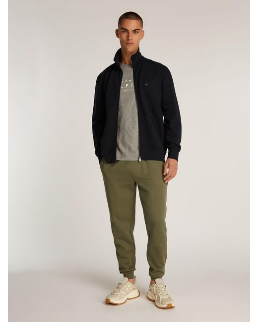 Tommy Hilfiger Sweatjacke ESSENTIAL FLEECE ZT STAND COLLAR mit Logostickerei in Black für Herren