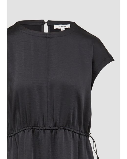 S.oliver Black Maxikleid Ärmelloses Satinkleid mit Taillenzug