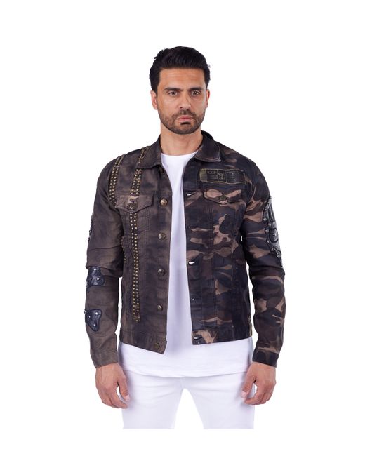 KINGZ Jeansjacke Designer Nieten Totenkopf Militaryjacke in Blue für Herren