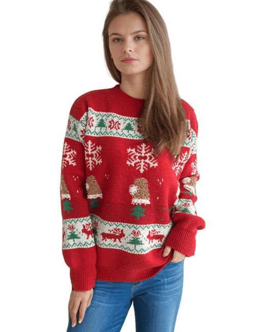 AUKUU Red Strickpullover Warmer Pullover mit einzigartigem Weihnachtsmotiv, aus weichem und