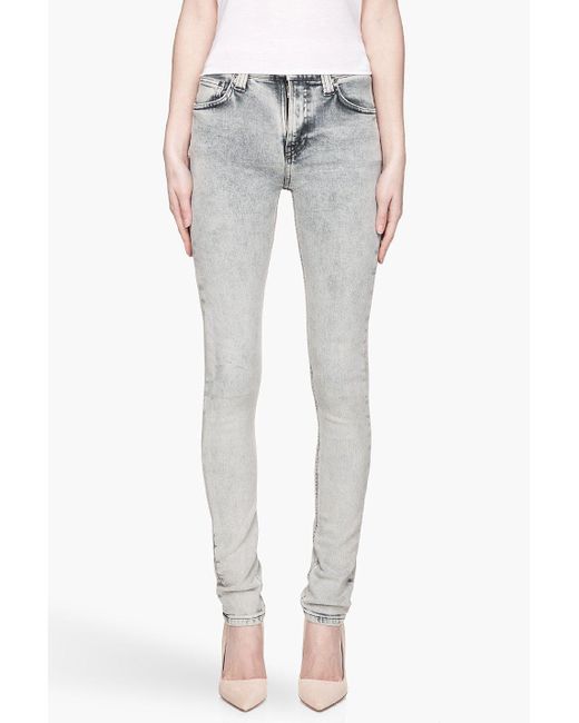 Nudie Jeans Gray Nudie Skinny-fit-Jeans High Kai Black Bleach, Gr. W26 L32