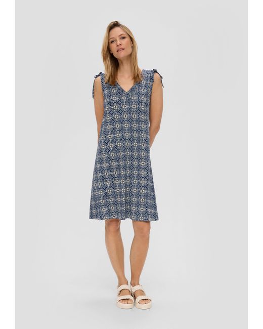 S.oliver Blue Minikleid Kleid mit V-Ausschnitt und Binde-Detail Schleife