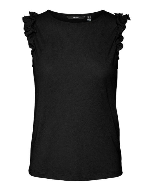 Vero Moda Black T-Shirt VMSPICY SL FRILL TOP JRS