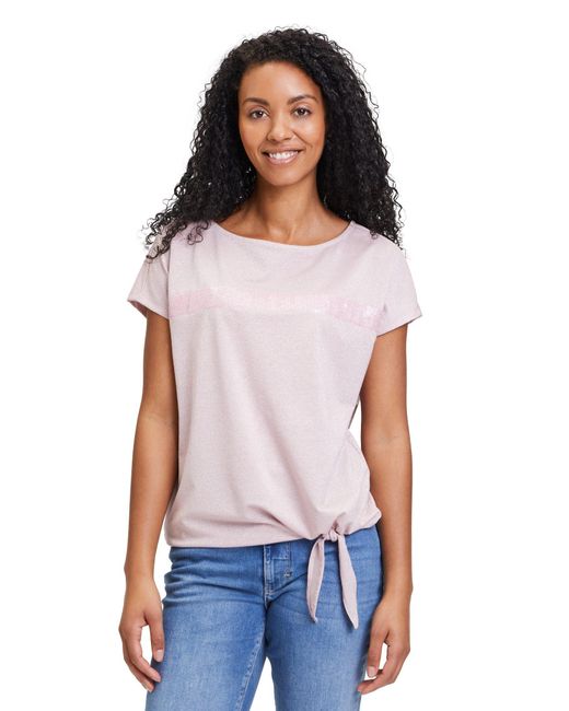 Betty Barclay Pink T-Shirt mit Schleifenknoten (1-tlg) Pailletten