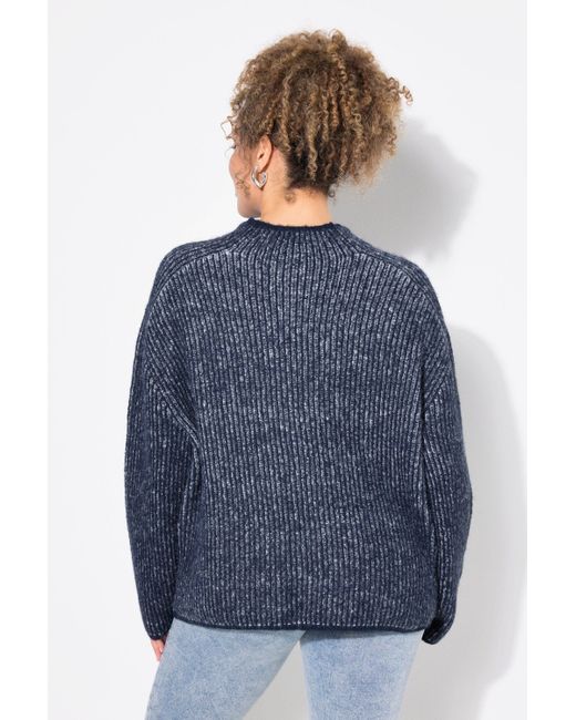 Ulla Popken Blue Strickpullover Pullover Streifen Stehkragen Langarm