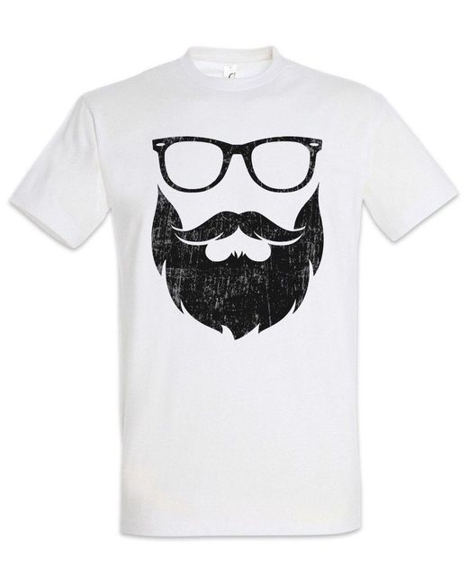 Urban Backwoods Print- Hipster T-Shirt Weiß Größe XS (1-tlg) Nerd Geek Freak Vollbart in White für Herren
