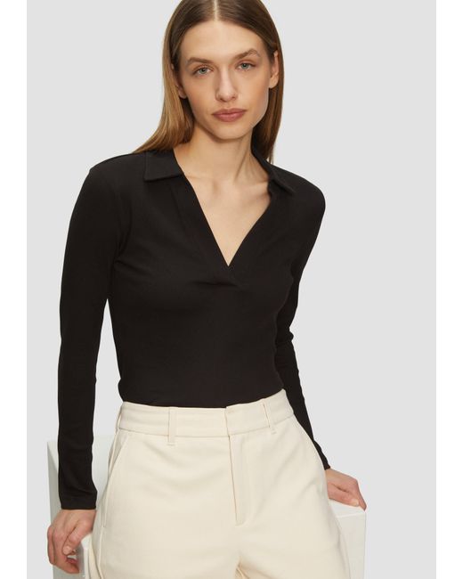 S.oliver Black Geripptes Langarmshirt mit Polokragen