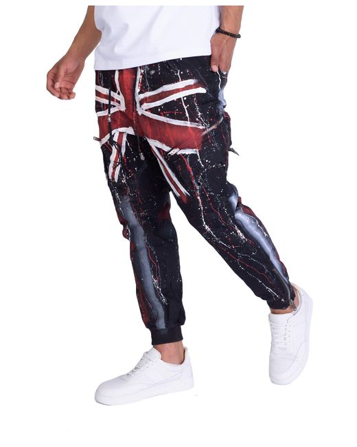 KINGZ Cargohose Cargojeans mit Batik Union Jack Schwarz XXL in Red für Herren