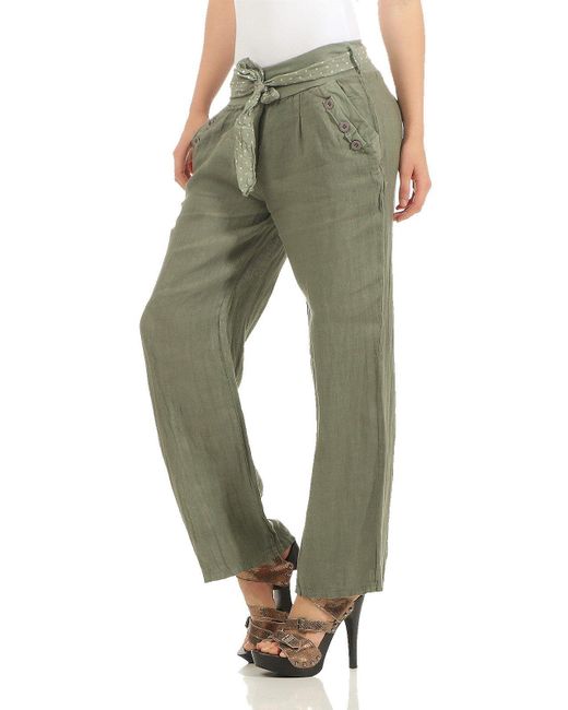 Mississhop Green Leinenhose 100 % Leinen Freizeithose M.269