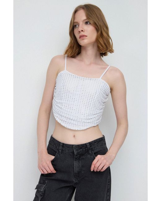 No Matter What White Steinverziertes Crop-Top