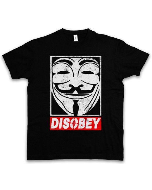 Urban Backwoods Print- Anonymous Disobey T-Shirt We Are Guy For Fawkes V Hacker Mask in Black für Herren