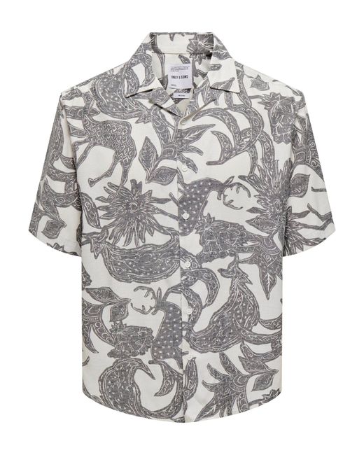 Only & Sons Kurzarmhemd Sommer Hemd mit Resort-Kragen 7559 in Weiß in Gray für Herren