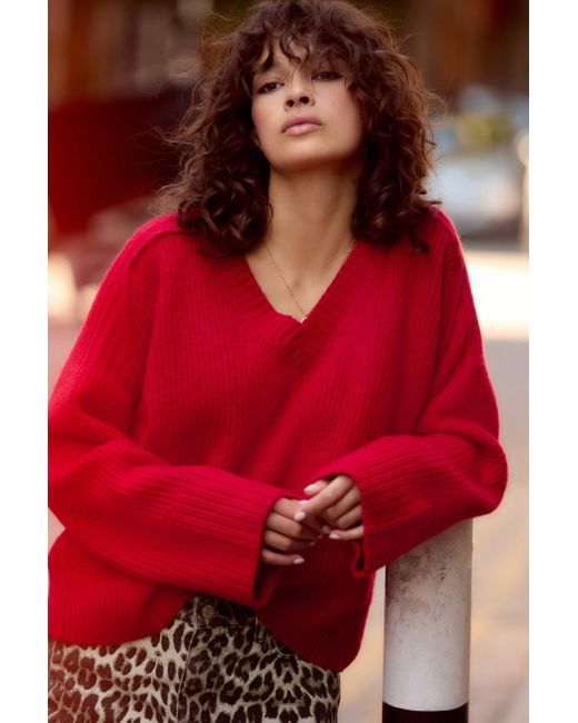 Next Red Pullover Weicher Strickpullover mit V-Ausschnitt (1-tlg)