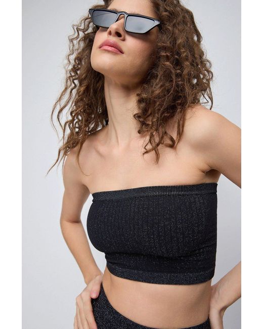 No Matter What Black Schimmer Crop Top - Nahtlose Passform
