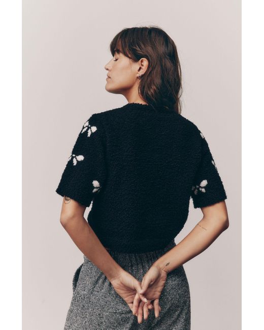 Next Black Rundhalspullover Kurzarm-Strickpullover mit Schleife (1-tlg)