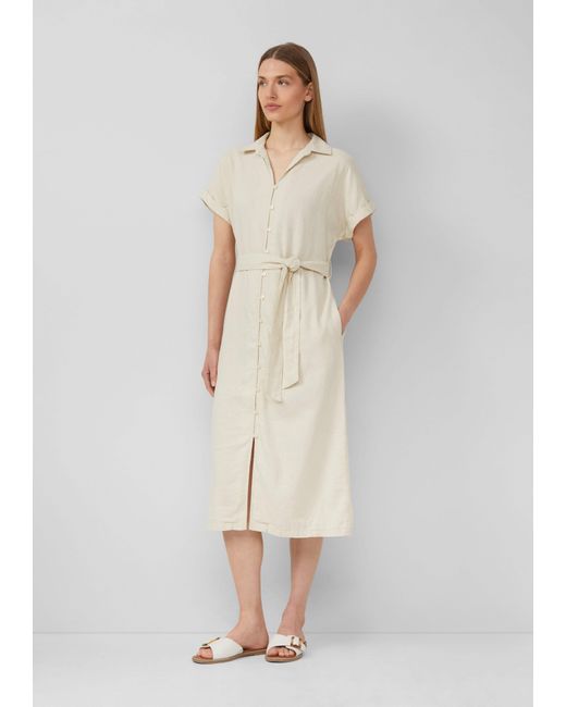 S.oliver White Maxikleid Midikleid aus Leinenmix mit Eingrifftaschen Raffung