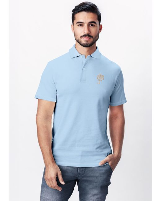 Neverless Poloshirt Grafik Palme – Kurzarm Polohemd Sommer mit Print in Blue für Herren