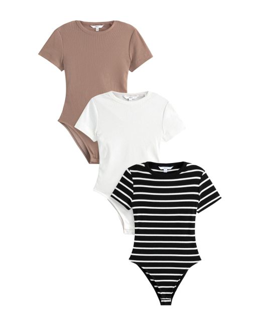 Next White Gerippte T-Shirt-Bodys im 3er-Pack (3-tlg)