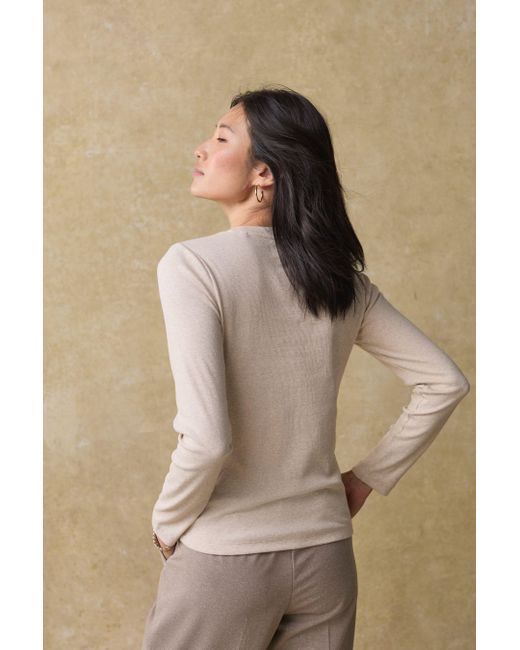 Next Natural Langarmshirt Langärmeliges, geripptes Rundhals-Oberteil (1-tlg)