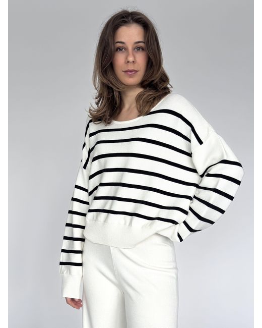 Zuckerwatte White Streifenpullover Rundhalsausschnitt aus weicher Viskosemischung