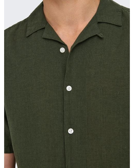 Only & Sons Kurzarmhemd ONSCAIDEN SS SOLID RESORT LINEN NOOS in Green für Herren