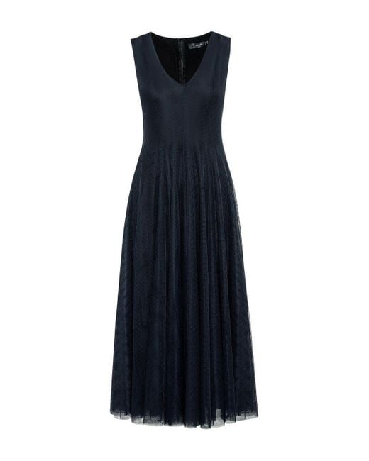 Hallhuber Blue Meshkleid Wadenlanges Meshkleid Mit Tiefem V-ausschnitt