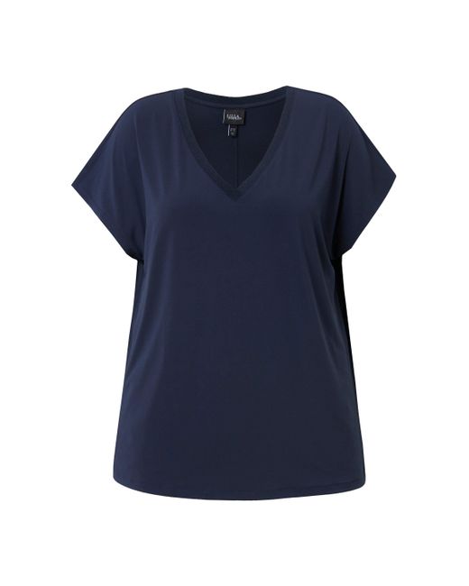 Ulla Popken Blue Longtop T-Shirt Oversized Glitzer-V-Ausschnitt Halbarm