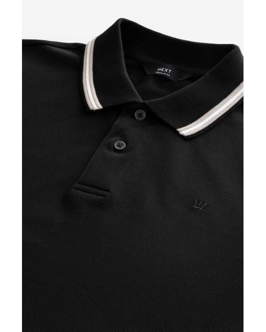 Next Pikee-Poloshirt im Regular Fit mit Kragenstreifen (1-tlg) in Black für Herren