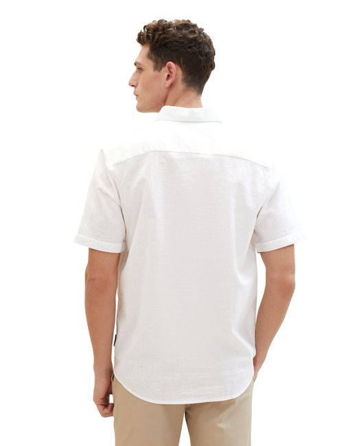 Tom Tailor Kurzarmshirt cotton linen shirt in White für Herren