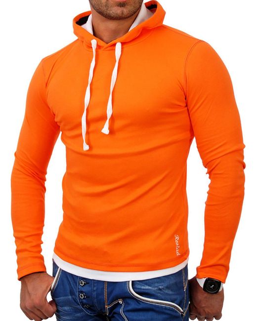 Reslad Kapuzen Sweatshirt RS-1003 (1-tlg) Kapuzensweatshirt Layer-Look in Orange für Herren