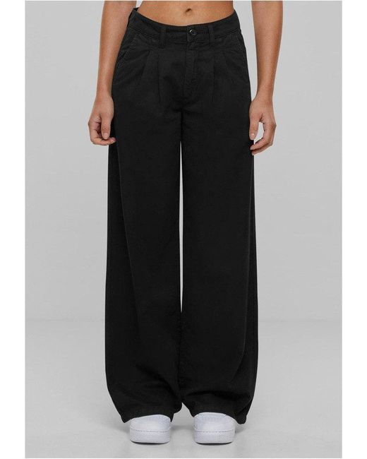Urban Classics Black Stoffhose Ladies Organic Pleated Cotton Pants