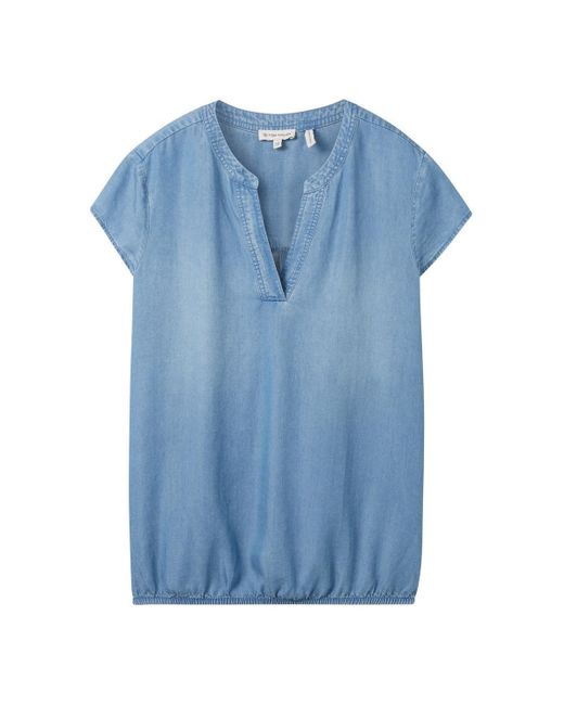 Tom Tailor Blusenshirt shortsleeve blouse look, Clean Mid Stone Blue Denim