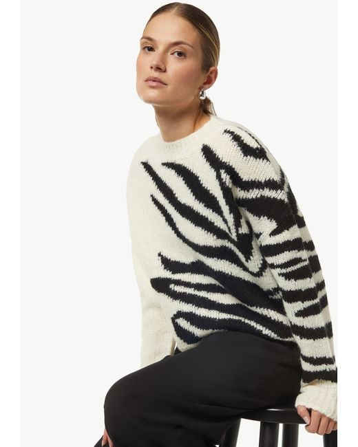 Comma, White Langarmshirt Strickpullover mit Intarsien Artwork