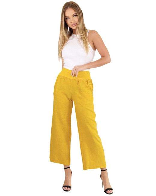 Mississhop Yellow Leinenhose 100 % Leinen Freizeithose 7/8 Lange Hose M.319