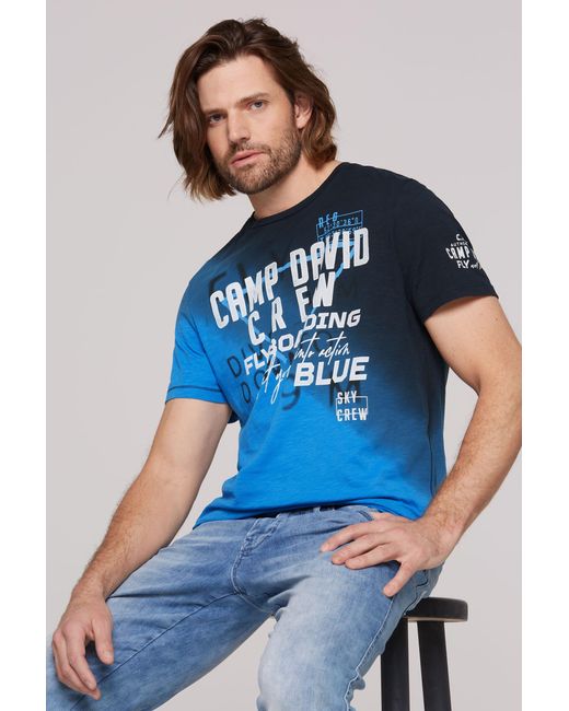 Camp David T-Shirt mit Logo Artwork in Blue für Herren