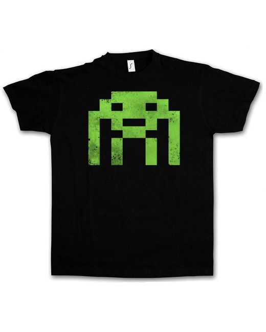Urban Backwoods Print- Alien Invader T-Shirt Retro Gaming Gamer Nerd Big Geek Freak VG in Green für Herren
