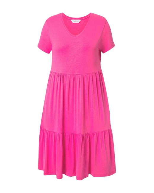 Angel of Style Pink Midikleid Jerseykleid V-Ausschnitt Volants