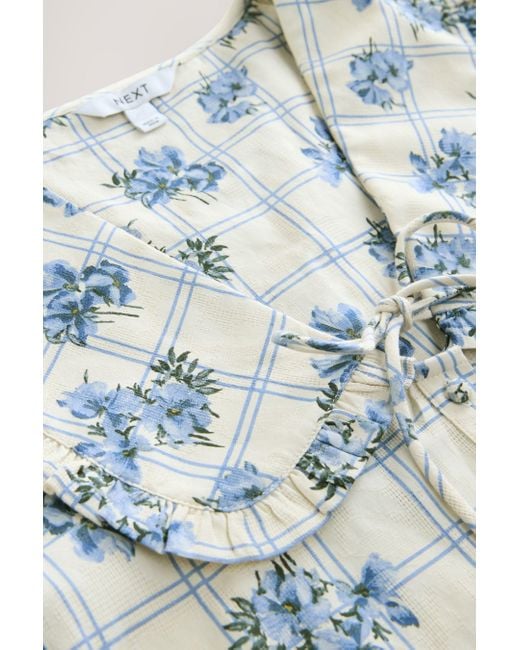 Next Blue Gestuftes Boho-Minikleid mit Rüschenkragen (1-tlg)