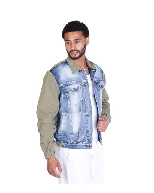 KINGZ Lässige Jeansjacke mit Blau S Totenkopf Bestickung in Gray für Herren