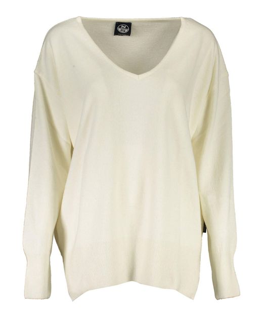 North Sails Natural Strickpullover pullover Weiß: Langarm, V-Ausschnitt, Recyceltes Material
