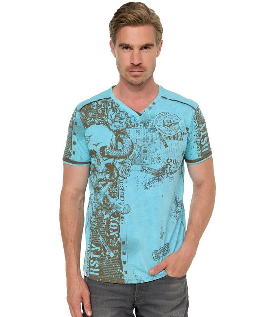 Rusty Neal T-Shirt mit coolem Allover-Print in Blue für Herren